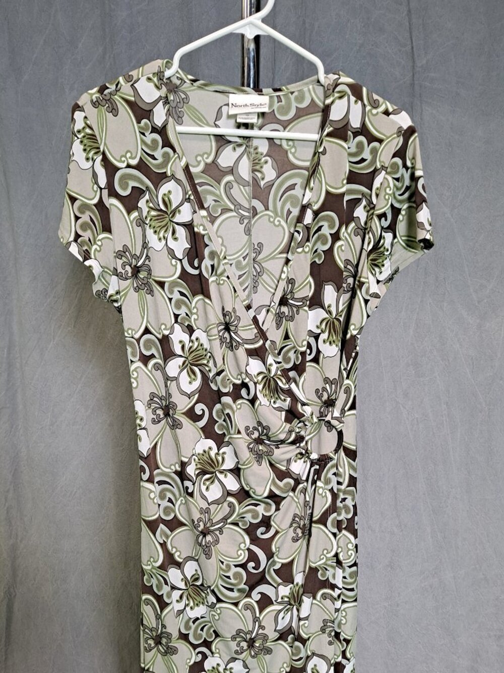 Hawaiian Floral V-Neck Faux Wrap Midi Dress